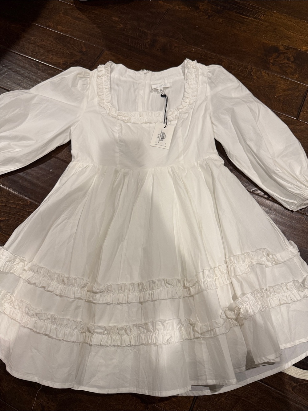 Women's White Ruffled Mini Dress with Square Neck